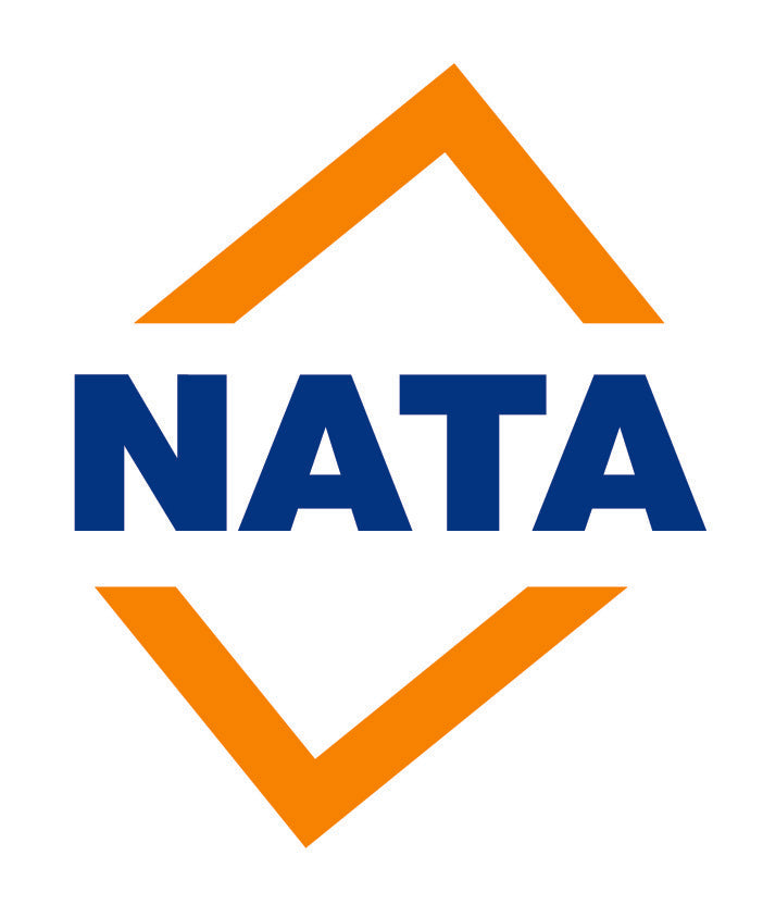 The logo for NATO, featuring the word 'NATO' in bold blue letters centered between two orange chevron shapes pointing inward, on a plain white background.
